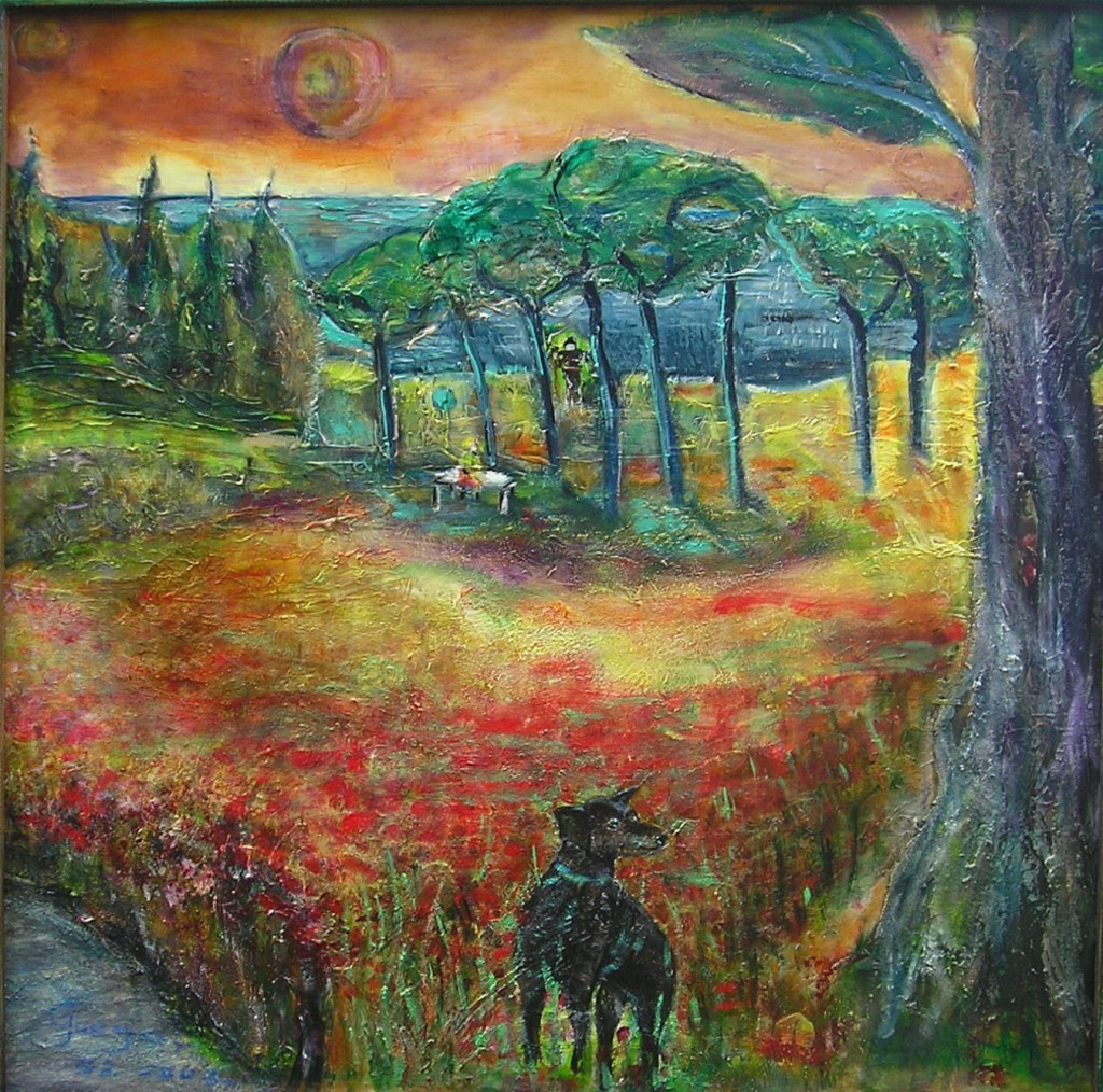 Gerhard Jaeger alias "Erwin von der Panke": Bild "Hund im Mohn" - this is a picture from the painter Gerhard Jaeger - the title is “Dog in the poppy”