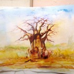 Malack Silas: "Under the Giant" unfinished Water color on paper
